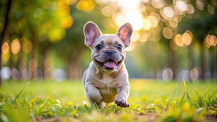 Canvas Print - French bulldog puppy playing joyfully in the park, french bulldog, puppy, playful, dog, park, outdoors, adorable, cute