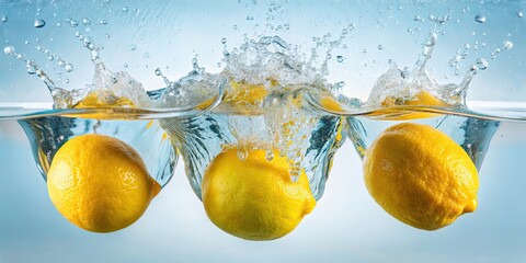 Sticker - Lemons falling into water , lemons, citrus, fruit, splash, fresh, organic, yellow, vitamin C, refreshment, healthy, motion