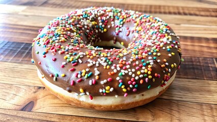 Sticker - Chocolate doughnut covered in sprinkles, chocolate, donut, dessert, sweet, pastry, bakery, indulgent, treat, tasty, snack, frosted