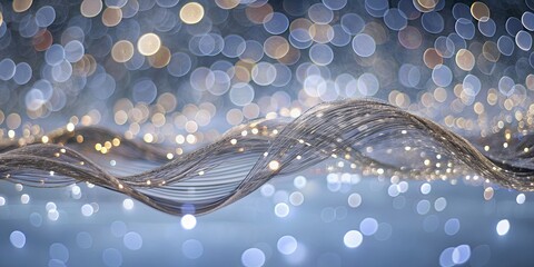 Abstract particles flowing in a wave pattern with bokeh lights in the background, abstract, particles, wave, flow, bokeh
