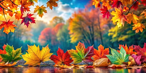 Canvas Print - Vibrant and colorful fall leaves creating a picturesque scene in high definition, Autumn, foliage, vibrant, colorful, leaves