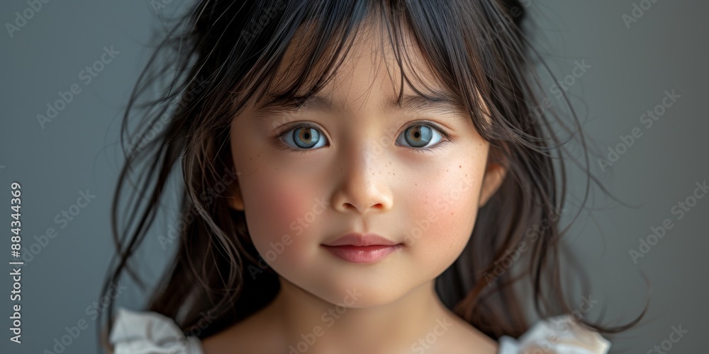 a child model with a cute Asian 7 year old little girl Long black hair ...