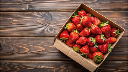 Poster - Fresh ripe strawberries in a cardboard box, strawberries, fresh, ripe, red, cardboard, box, container, food, fruit, juicy