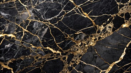 Canvas Print - Black and gold cracked natural marble background, marble, black, gold, texture, cracked, elegant, luxury, abstract