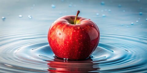 Sticker - Crisp red apple with water droplet floating in clear water, apple, red, fruit, water droplet, cool, refreshing, healthy