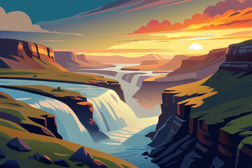 Wall Mural - Sunset or Sunrise Horizontal Landscape View Vector