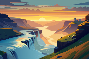 Wall Mural - Landscape with mountains and river