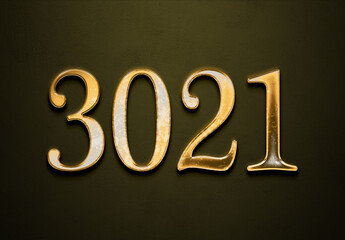 Old gold effect of 3021 number with 3D glossy style Mockup.	