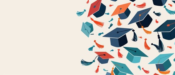 Wall Mural - A colorful image of graduation caps and tassels