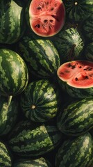 Wall Mural - a pile of watermelons with one slice cut in half