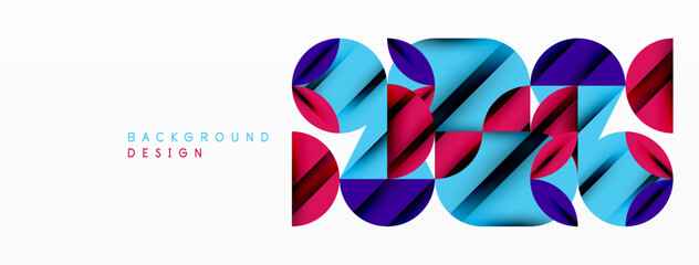 Poster - Circle, square and flower petal geometric background. Round shapes composition for wallpaper, banner, background or landing