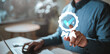 © Garun Studios - advice, employment, job, leadership, management, marketing, strategy, plan, question, communication. A man is pointing with a white check mark. The logo is a symbol of approval or recognition.