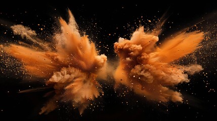 Canvas Print - This powerful image captures an explosive burst of orange powder, symbolizing energy and dynamic movement, contrasting sharply against the dark background.