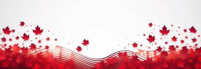 Banner Abstract flowing waves with red maples on white background with beautiful bokeh and with copy space 