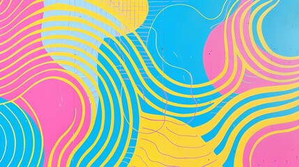 Poster - An energetic abstract art piece showcasing vibrant yellow, blue, and pink swirls with a textured finish, invoking dynamic and lively emotions through its color play.