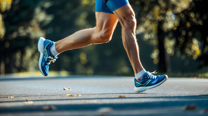 Sticker - a running man, with the focus on the legs and the running shoes