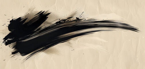 Wall Mural - Black ink brush stroke on beige paper background. Abstract background in Japanese style. Japanese calligraphy