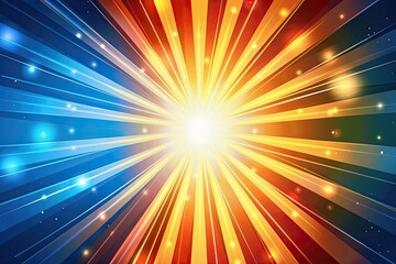 Poster - Vibrant burst of light with multicolored beams radiating from the center, creating a dynamic and energetic visual effect.
