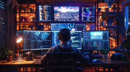 in the zone: programmer coding in multi-monitor workspace