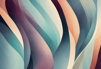 Wall Mural - Abstract digital painting with flowing, layered waves in shades of blue, teal, and orange.