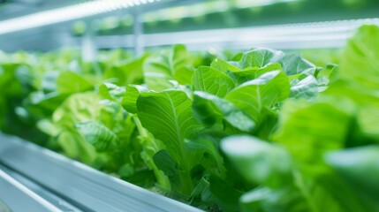 High-tech greenhouse with automated irrigation systems, rows of lush green crops, controlled environment for optimal growth, no people, focus cover all object, deep dept of field