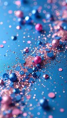 Wall Mural - Shiny shining blue and pink sparkles  macro photo and blurred bokeh, background for Christmas, birthday and new year