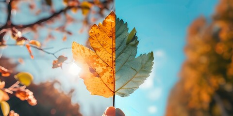 Wall Mural - A leaf is shown in two different colors, one being green