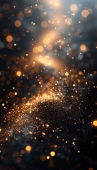 Wall Mural - Banner, Shiny shining dark and gold sparkles macro photo and blurred bokeh, background for Christmas, birthday and new year