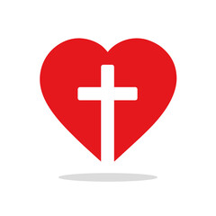 Wall Mural - Heart icon. Red heart containing a white cross, symbolizing the christian faith and love. Vector illustration