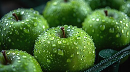 Sticker - Fresh Green Apples with Water Drops