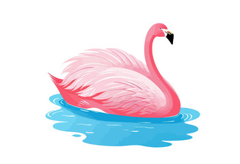 Pink Flamingo Swimming in Blue Water