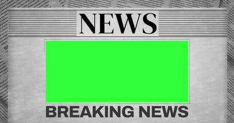 Poster - Breaking News in newspaper style with green screen for keying, 4K Animation. Old newspaper animation with copyspace.
