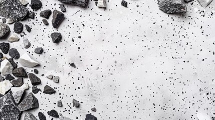 Terrazzo floor with black and gray gravel stones on white cement background for text space