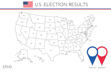 Canvas Print - US election map. American Presidential Election results infographics template, with separated states and short state names. Vector illustration.