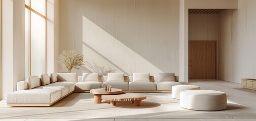 Poster - A large living room with a white couch and a coffee table