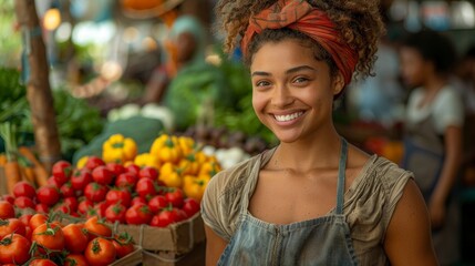 Beautiful Female Customer Buying Sustainable Organic Vegetables