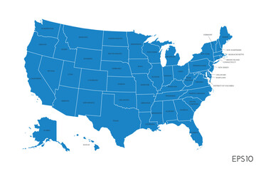 Canvas Print - US map. American infographics template, with separated states and state names. Vector illustration.