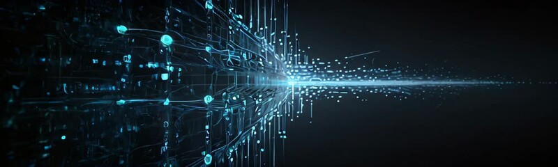 Motion graphic of Blue data matrix simulation digital line and grid technology on dark background. abstract background concept. Slow motion copy space web banner