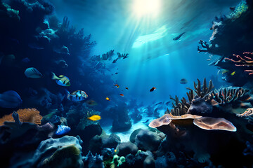 Wall Mural - coral reef with fish and coral