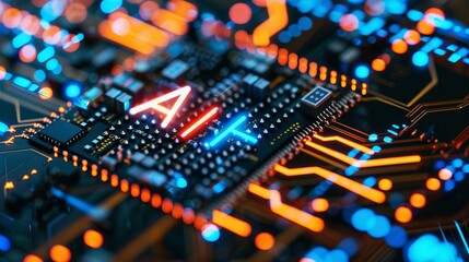 Wall Mural - The intricate design of a digital circuit board with 'AI' highlighted, symbolizing advanced computing, artificial intelligence and modern technological development.