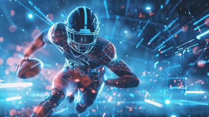 Poster - Artistic rendering of a high tech sports analysis tool enhancing athlete performance with data highlighting sports tech