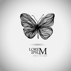 Wall Mural - Butterfly monochrome logo object. hand drawing Line art. Not AI. Vector illustration