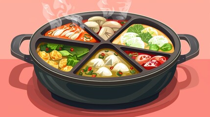 Canvas Print - A modern electric hot pot cooking appliance with different compartments for broths.