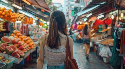 Woman exploring a bustling city market