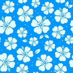Hibiscus flower blue seamless pattern