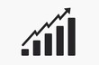 © AI Story - Simple flat logo of upward trending bar graph with arrow on white background.