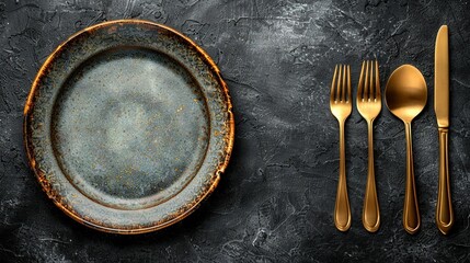 Wall Mural -   A plate with a knife, fork, and spoon is placed beside a plate with a knife and fork on a table