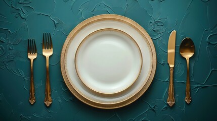 Wall Mural -   A close-up photo of a plate holding a fork, knife, and spoon next to each other