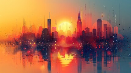 Canvas Print - Sunset Cityscape Reflection