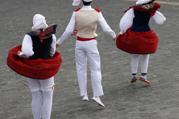 Basque folk dancers in a street festival